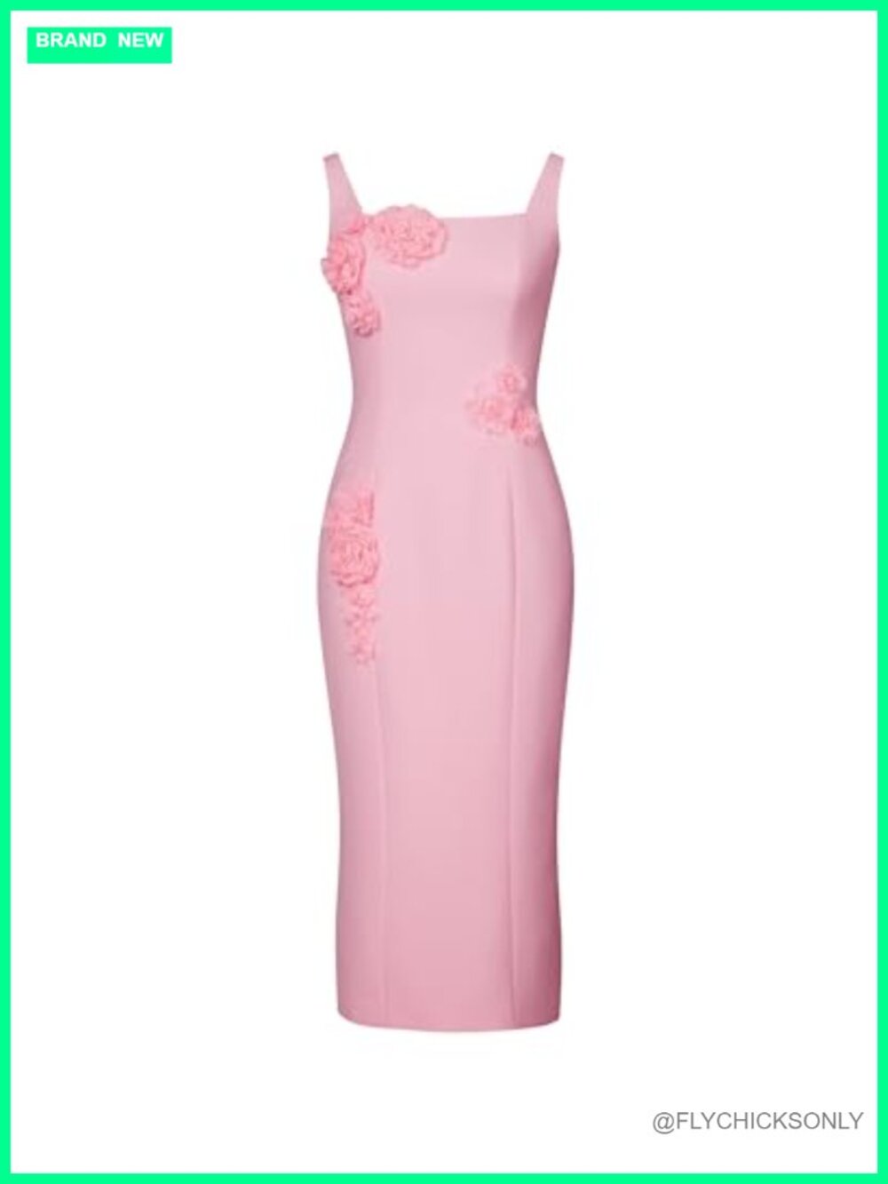 Women's Sheath Midi Dress with Rosette Floral Applique, Polyester Spandex